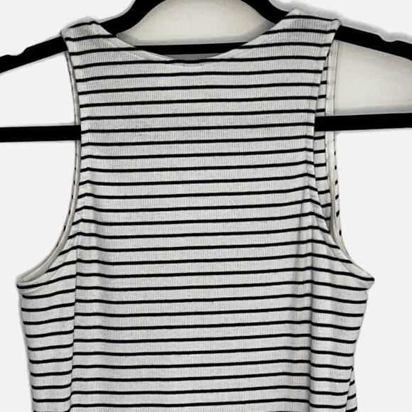 H&M Divided Bodycon Mini Dress Stretch Sleeveless Ribbed Minimalist Black White - Picture 4 of 9